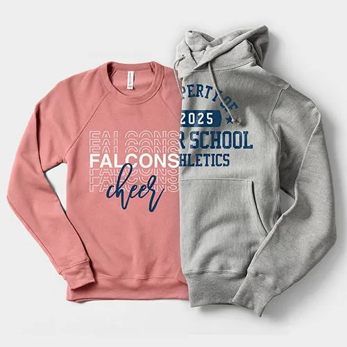 A crewneck sweatshirt is customized with “Drink Local” design.